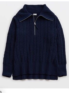Aerie Navy Cable-Knit Half-Zip oversized Pullover Sweater